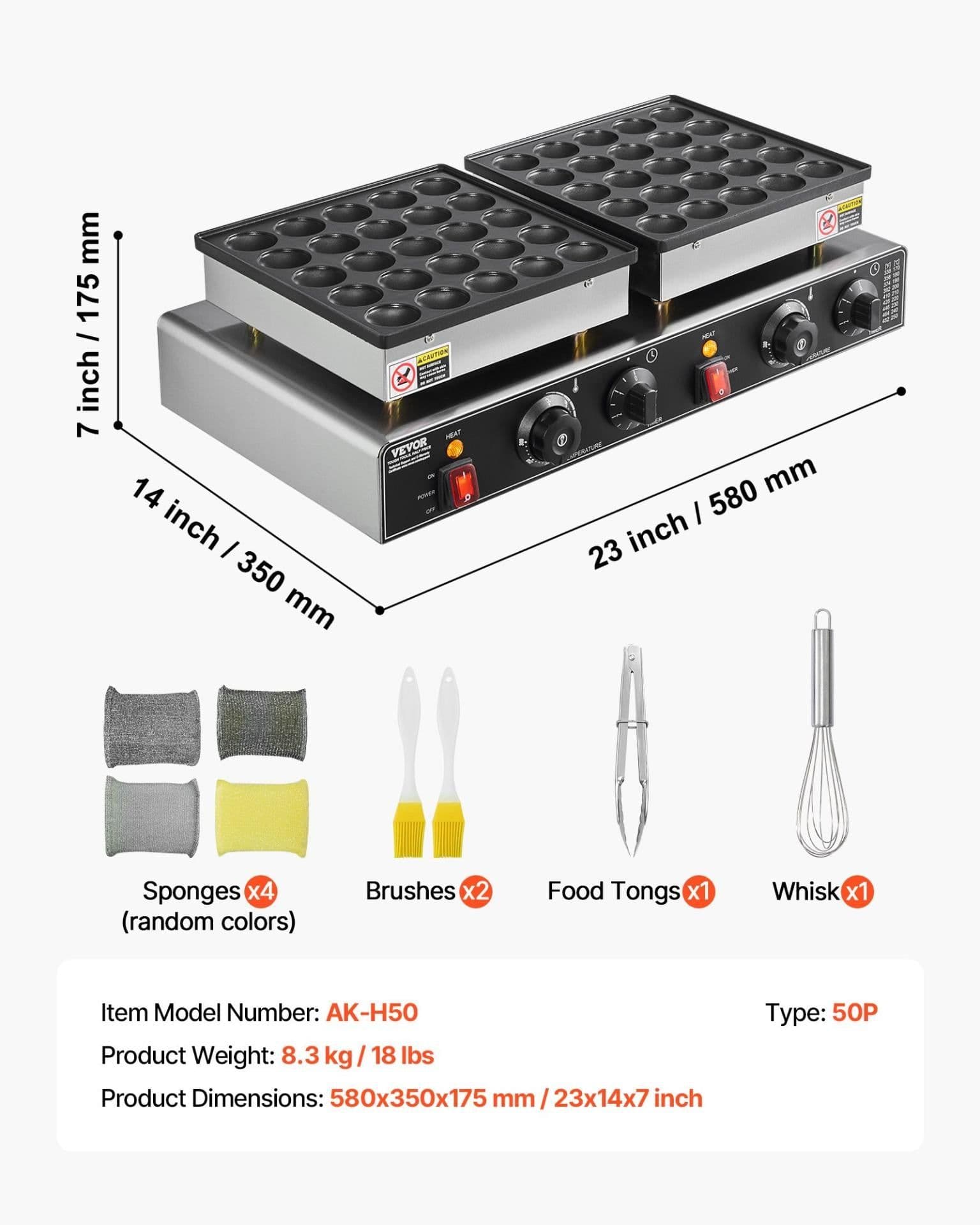 image-VEVOR 50-Piece Mini Dutch Pancake Maker - 1800W Stainless Steel