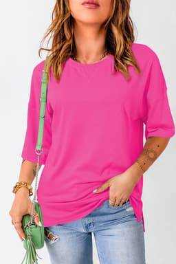 image-Dark Blue Longline Top - Short Sleeve Side Slit