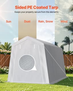 image-VEVOR Outdoor Storage Shed, 7 x 12 ft Portable Storage Tent with Roll-up Door, Waterproof Canopy Shed Shelter, Heavy Duty Frame, Patio Garage Carport for Motorcycle, Lawn Mower, Bike, Grey