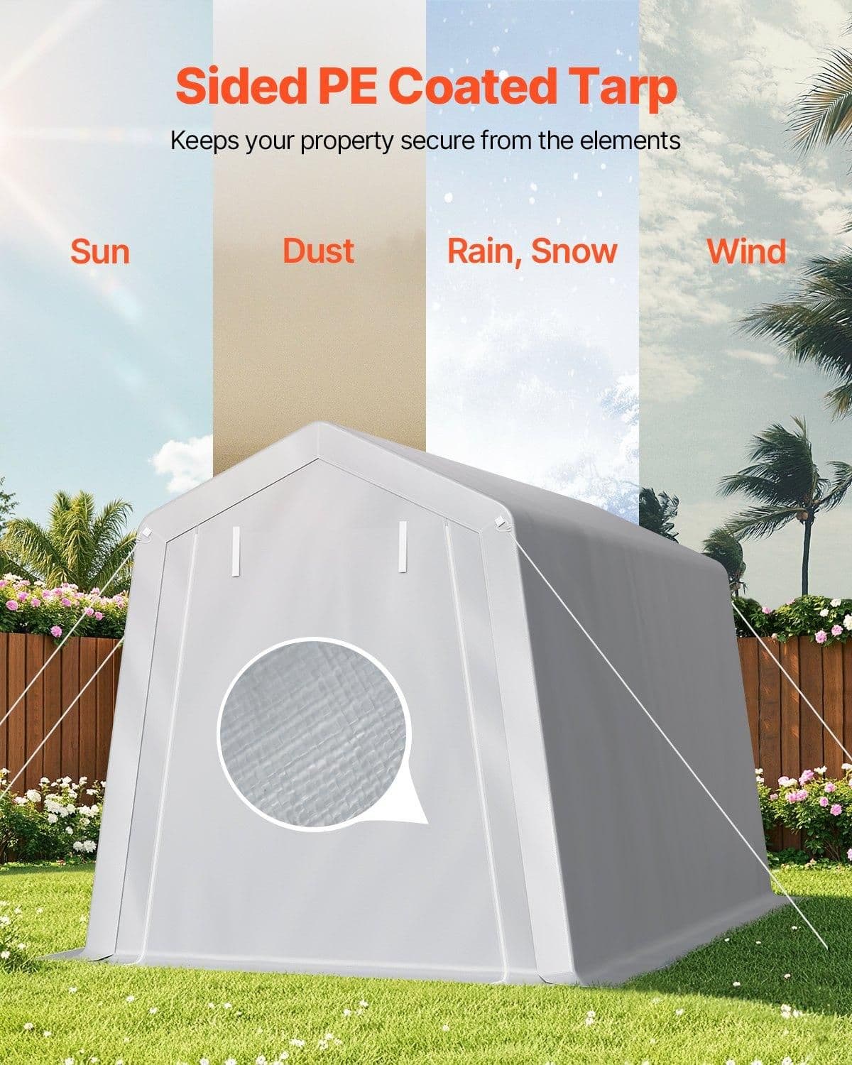 image-VEVOR Outdoor Storage Shed, 7 x 12 ft Portable Storage Tent with Roll-up Door, Waterproof Canopy Shed Shelter, Heavy Duty Frame, Patio Garage Carport for Motorcycle, Lawn Mower, Bike, Grey