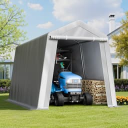 image-VEVOR Outdoor Storage Shed, 7 x 12 ft Portable Storage Tent with Roll-up Door, Waterproof Canopy Shed Shelter, Heavy Duty Frame, Patio Garage Carport for Motorcycle, Lawn Mower, Bike, Grey