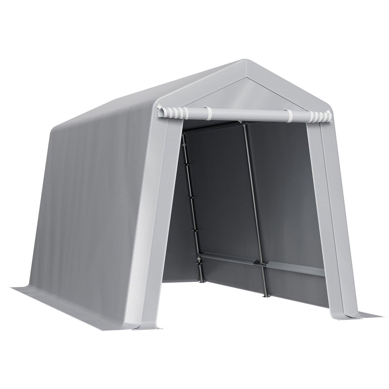 image-VEVOR Outdoor Storage Shed, 7 x 12 ft Portable Storage Tent with Roll-up Door, Waterproof Canopy Shed Shelter, Heavy Duty Frame, Patio Garage Carport for Motorcycle, Lawn Mower, Bike, Grey