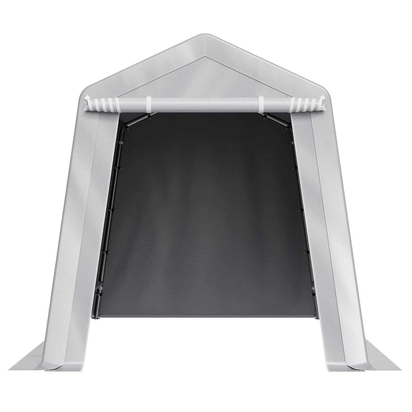 image-VEVOR Outdoor Storage Shed, 7 x 12 ft Portable Storage Tent with Roll-up Door, Waterproof Canopy Shed Shelter, Heavy Duty Frame, Patio Garage Carport for Motorcycle, Lawn Mower, Bike, Grey