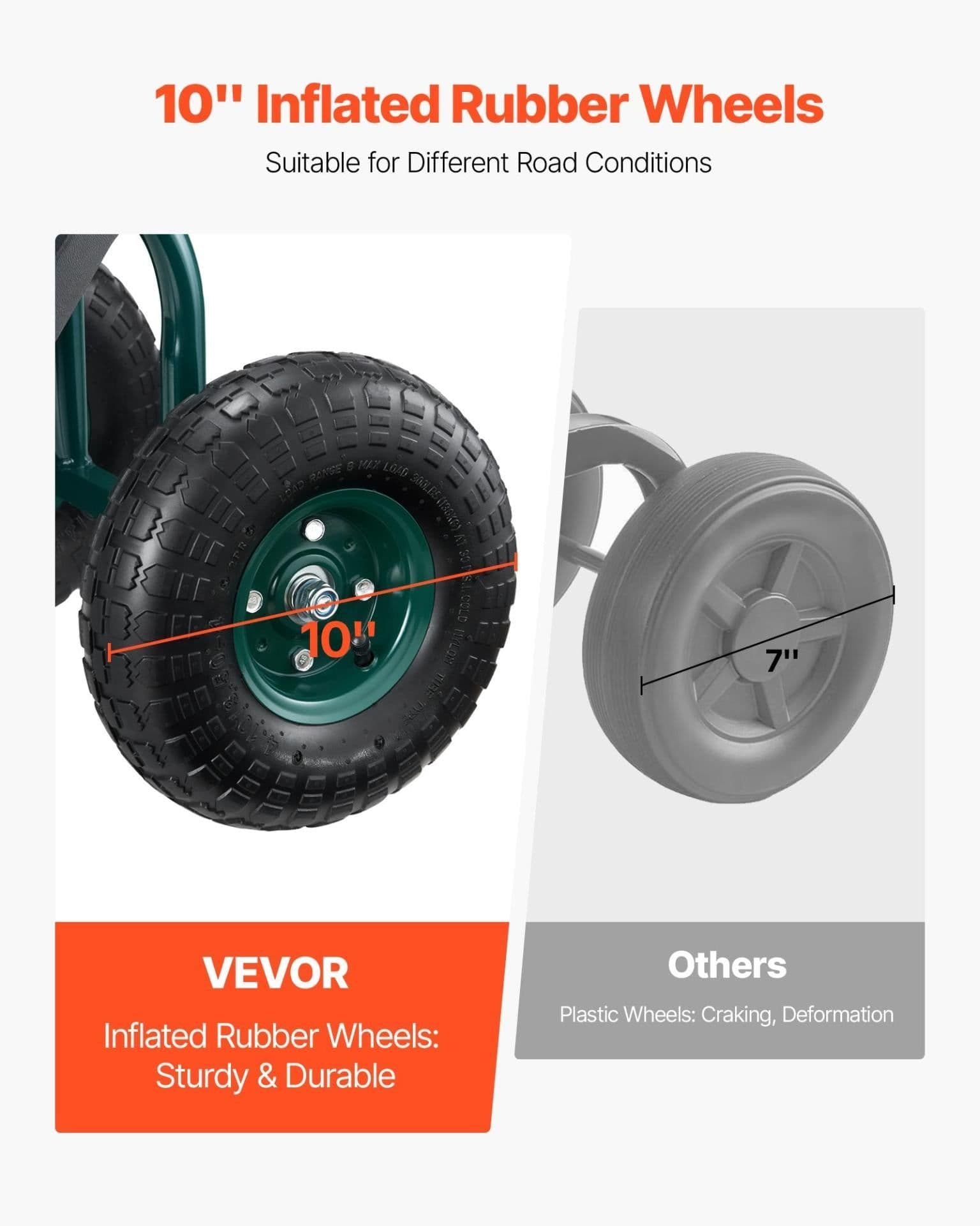 image-VEVOR Rolling Garden Cart with Swivel Seat, Heavy Duty Garden Seat with Storage Basket & Tool Tray, 300 lbs Weight Capacity, Outdoor Utility Gardening Stool Scooter for Lawn Yard Planting Weeding