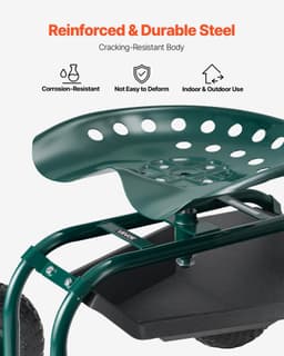 image-VEVOR Rolling Garden Cart with Swivel Seat, Heavy Duty Garden Seat with Storage Basket & Tool Tray, 300 lbs Weight Capacity, Outdoor Utility Gardening Stool Scooter for Lawn Yard Planting Weeding