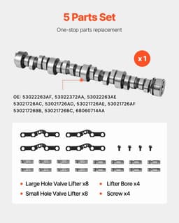 image-VEVOR Lifter Camshaft Kit, 5-Piece Set, Gray Cast Iron Engine Cam, for 2009-2019 Dodge Ram 1500 5.7L, 2009 Dodge Durango 5.7L, Fits V8 5.7L Engines, Trucks / Large SUVs