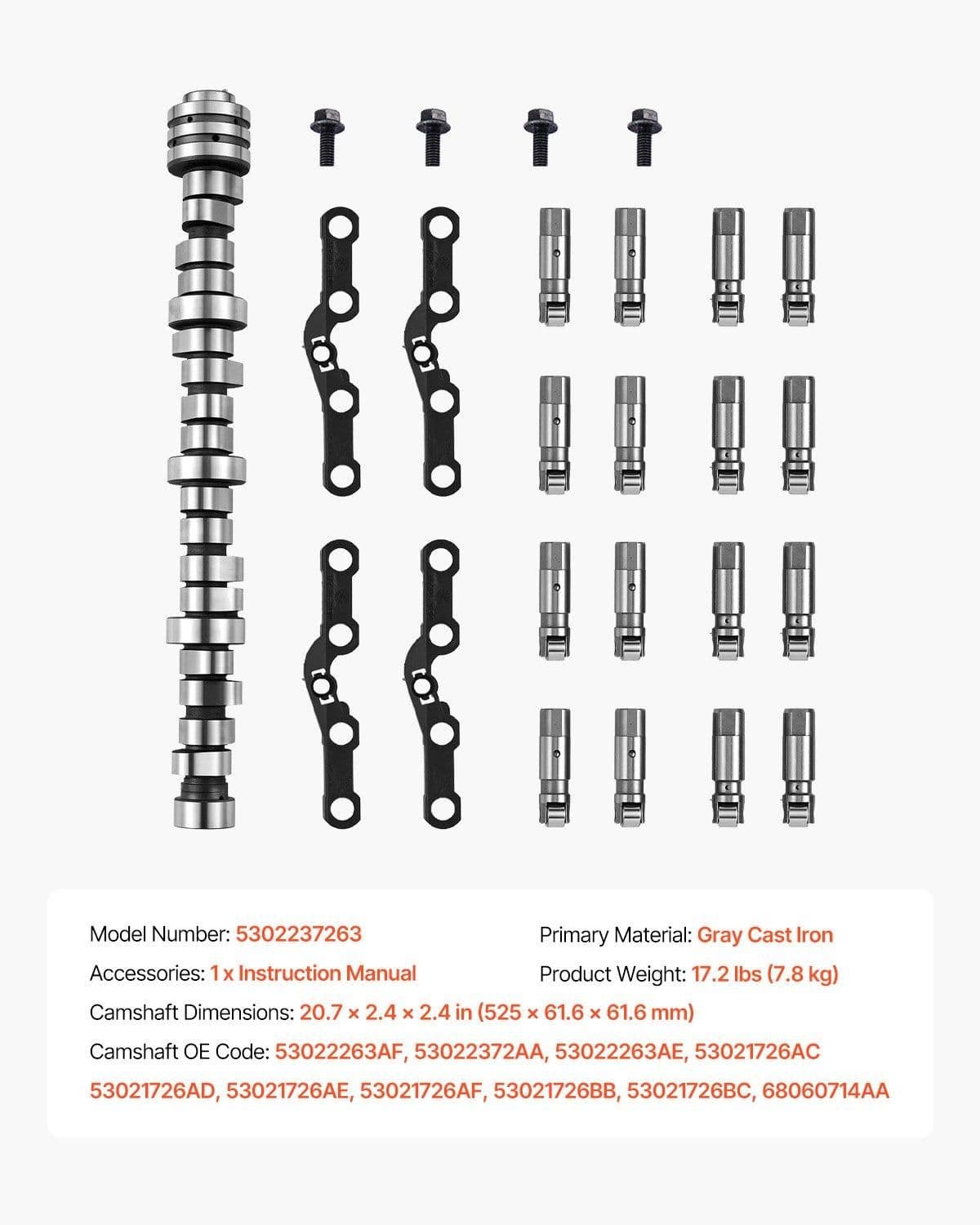 image-VEVOR Lifter Camshaft Kit, 5-Piece Set, Gray Cast Iron Engine Cam, for 2009-2019 Dodge Ram 1500 5.7L, 2009 Dodge Durango 5.7L, Fits V8 5.7L Engines, Trucks / Large SUVs