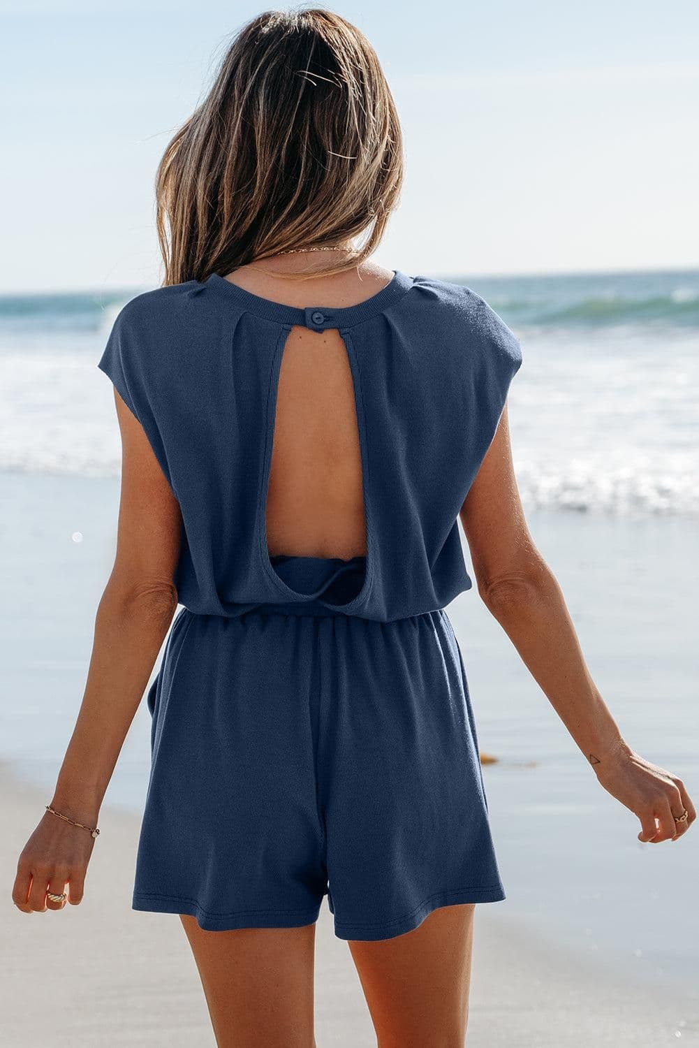 image-Kassidy Knit Romper - Cap Sleeve Open Back