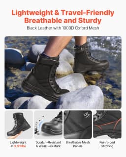 image-VEVOR Men's Military Tactical Boots, 8 inch Combat Hiking Work Boots, Lightweight & Breathable Side Zipper Mens Motorcycle Interceptor Trooper Boot, for Outdoor Security Mountaineering, US Size 9