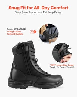 image-VEVOR Men's Military Tactical Boots, 8 inch Combat Hiking Work Boots, Lightweight & Breathable Side Zipper Mens Motorcycle Interceptor Trooper Boot, for Outdoor Security Mountaineering, US Size 9