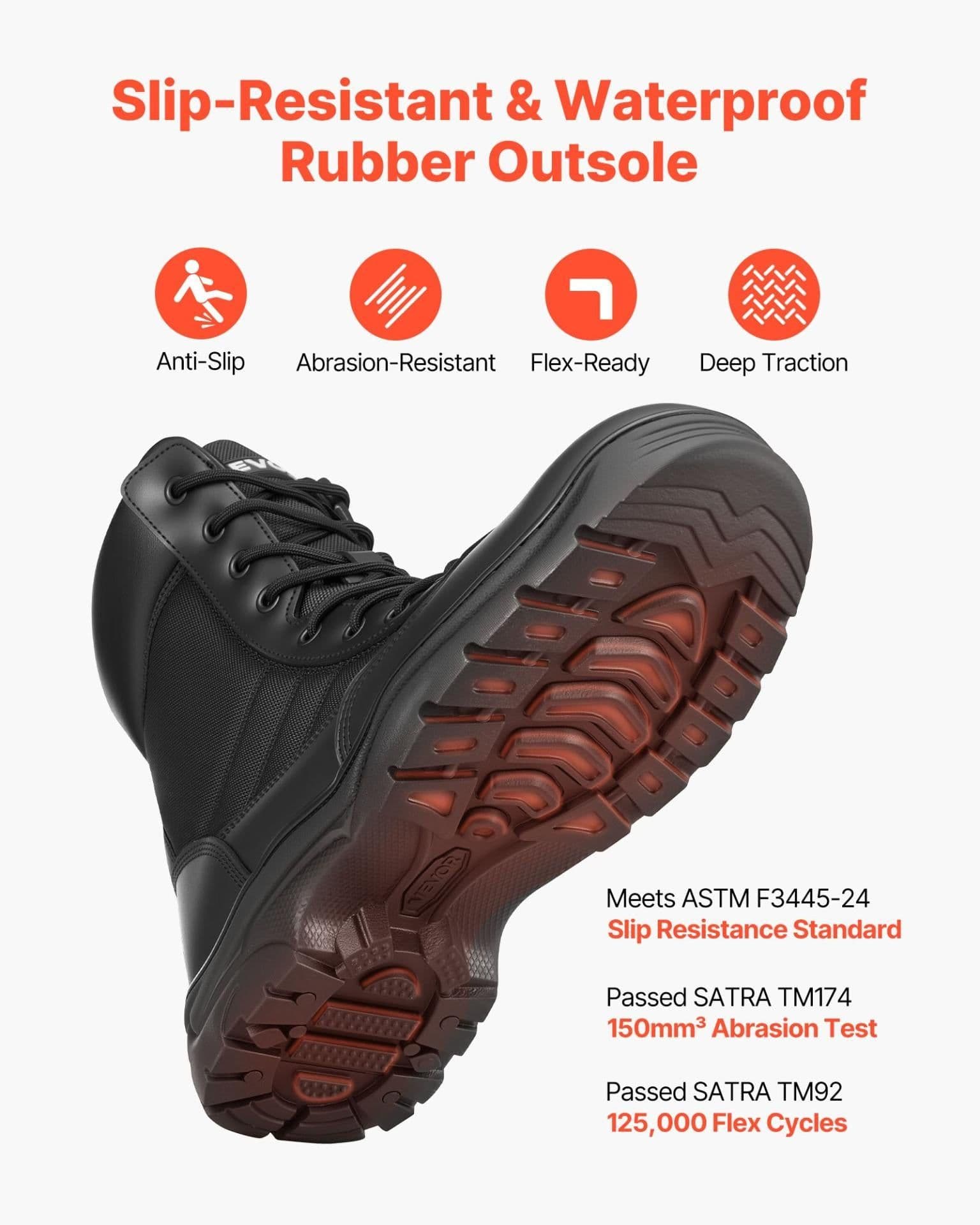 image-VEVOR Men's Military Tactical Boots, 8 inch Combat Hiking Work Boots, Lightweight & Breathable Side Zipper Mens Motorcycle Interceptor Trooper Boot, for Outdoor Security Mountaineering, US Size 9