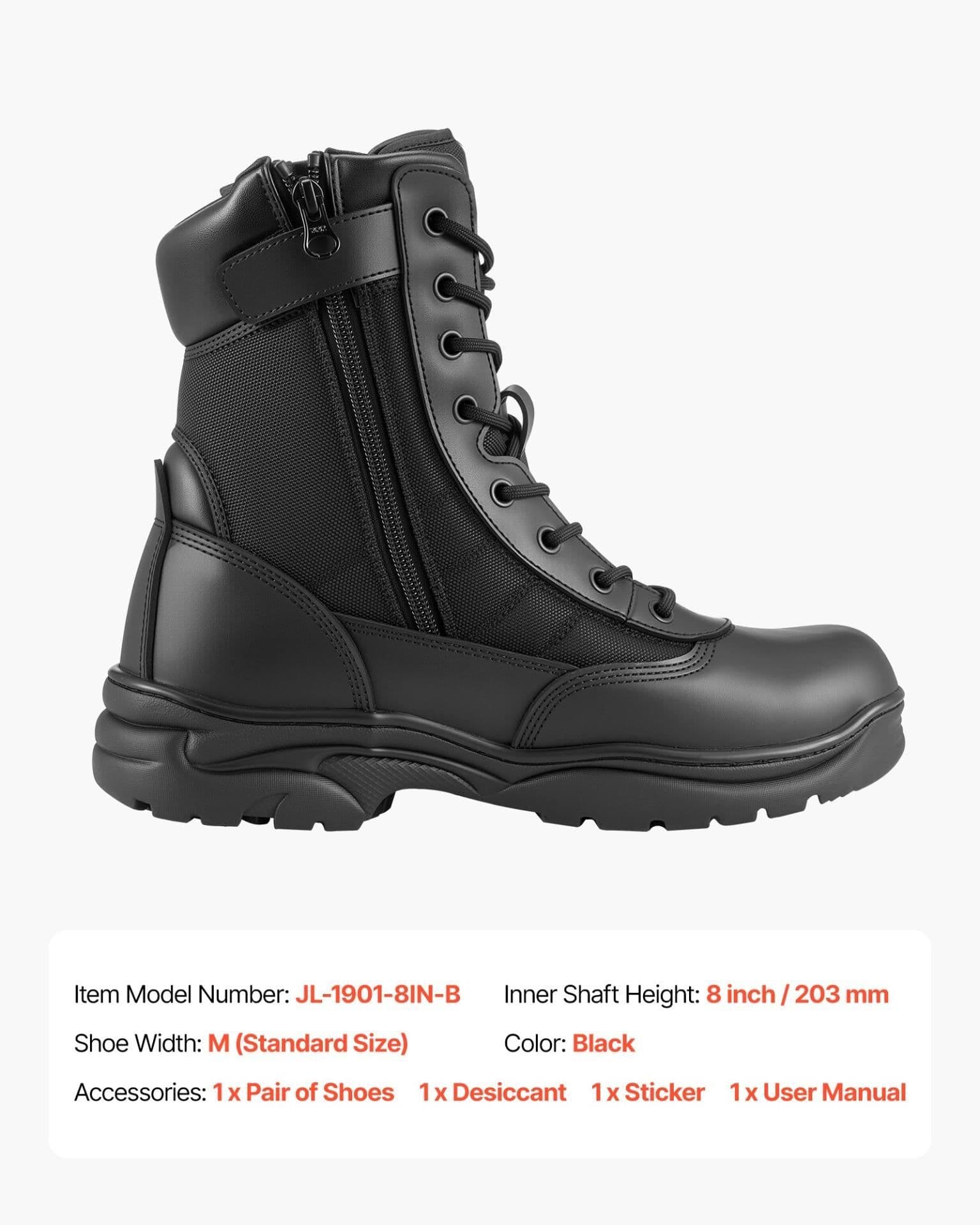 image-VEVOR Men's Military Tactical Boots, 8 inch Combat Hiking Work Boots, Lightweight & Breathable Side Zipper Mens Motorcycle Interceptor Trooper Boot, for Outdoor Security Mountaineering, US Size 9