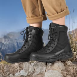 image-VEVOR Men's Military Tactical Boots, 8 inch Combat Hiking Work Boots, Lightweight & Breathable Side Zipper Mens Motorcycle Interceptor Trooper Boot, for Outdoor Security Mountaineering, US Size 9