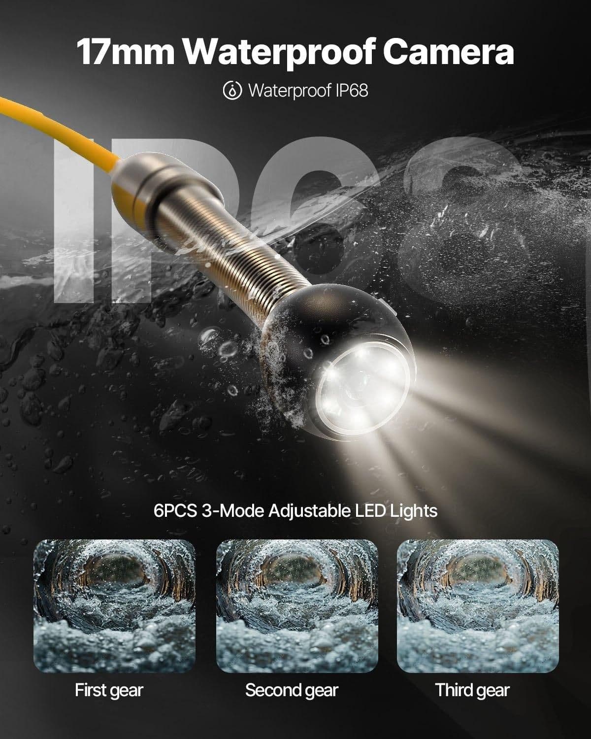 image-VEVOR Sewer Camera, 164ft/50M 4.3" Pipe Drain Inspection Camera with DVR Function & Snake Cable, Waterproof IP68 Borescope w/LED Lights, Industrial Endoscope for Home Wall Duct Drain Pipe Plumbing