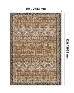 image-VEVOR Area Rug, 9 x 12 ft Large Washable Rug, Non-Slip and Tear-Resistant Soft Carpet, Pet & Child Friendly Vintage Area Rugs, Indoor Mat for Bedroom, Living Room, Kids Room, Office, Brown Green
