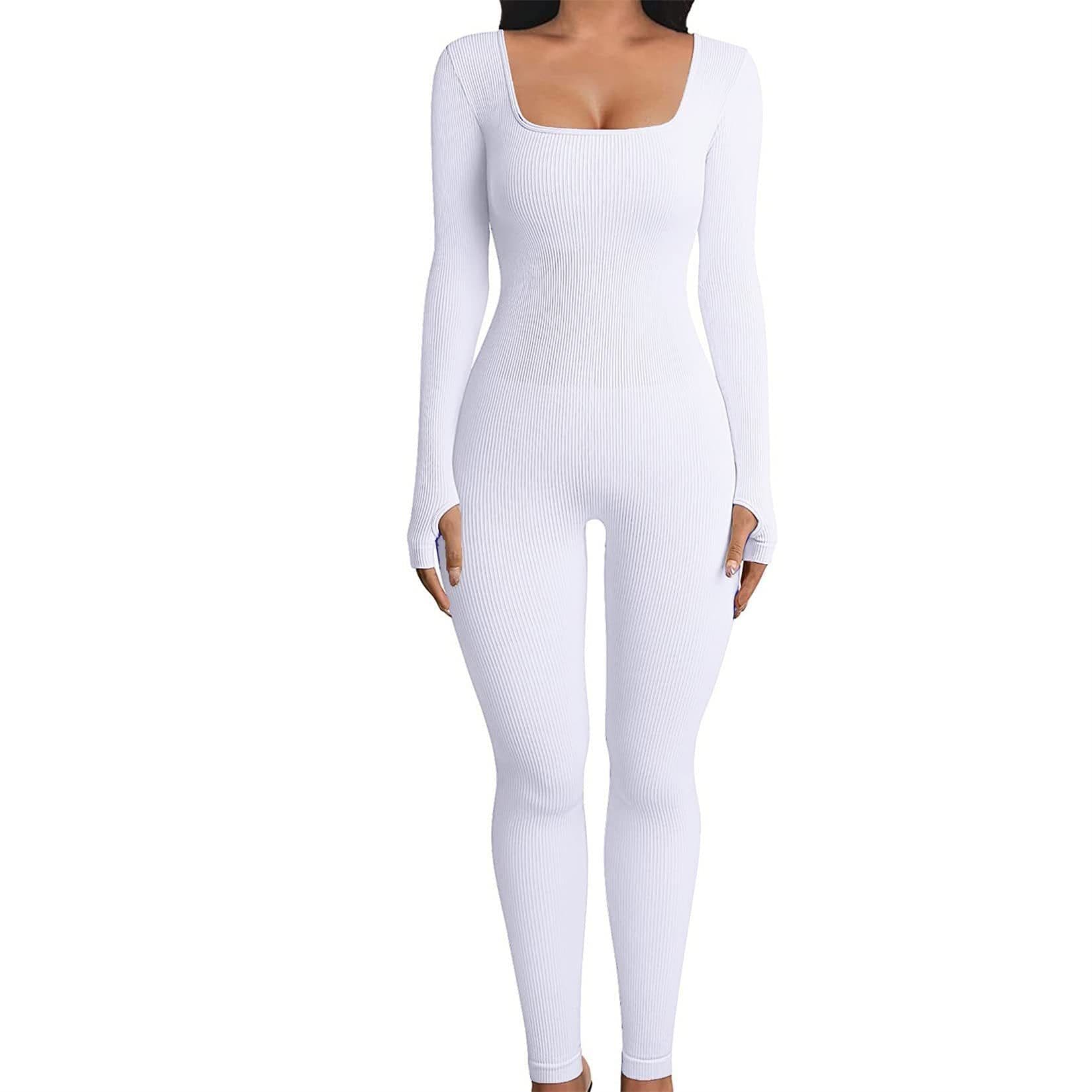 image-Fall Winter Hot-selling Women's Clothing Long Sleeve Jumpsuit Yoga Sexy One-piece Square Collar Sportwear