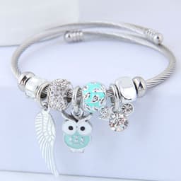 image-DIY Beaded Owl Angel Wings Pendant Stainless Steel Bracelet