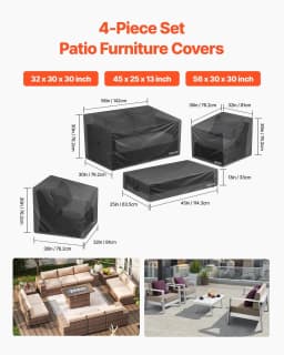 image-VEVOR Patio Furniture Cover 4-Piece Set, 420D Heavy Duty Waterproof Outdoor Dining Table and Chairs Cover Set, Lawn Patio Furniture Covers for Outdoor Sofa, Couch, Chairs, Coffee Table, Black