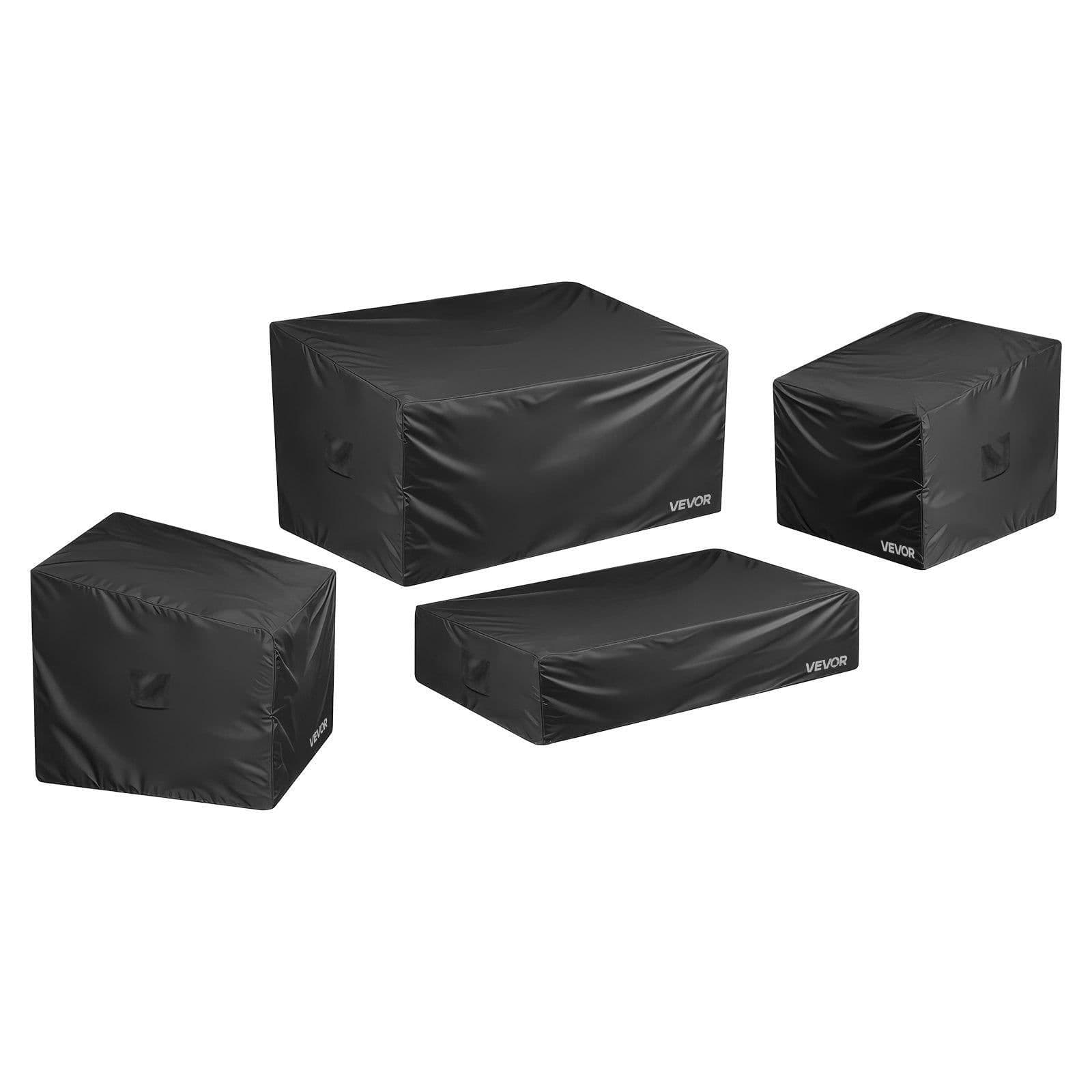 image-VEVOR Patio Furniture Cover 4-Piece Set, 420D Heavy Duty Waterproof Outdoor Dining Table and Chairs Cover Set, Lawn Patio Furniture Covers for Outdoor Sofa, Couch, Chairs, Coffee Table, Black