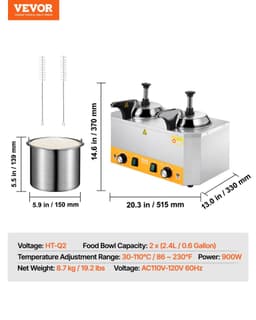 image-VEVOR Electric Cheese Dispenser with Pumps, 2.4x2 L Commercial Hot Fudge Warmer, Stainless Steel Heated Double Pumps Dispenser, 86-230℉ Temp Adjustable Nacho Cheese Warmer for Fudge Cheese Caramel