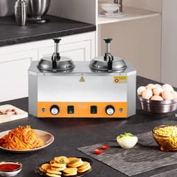 image-VEVOR Electric Cheese Dispenser with Pumps, 2.4x2 L Commercial Hot Fudge Warmer, Stainless Steel Heated Double Pumps Dispenser, 86-230℉ Temp Adjustable Nacho Cheese Warmer for Fudge Cheese Caramel
