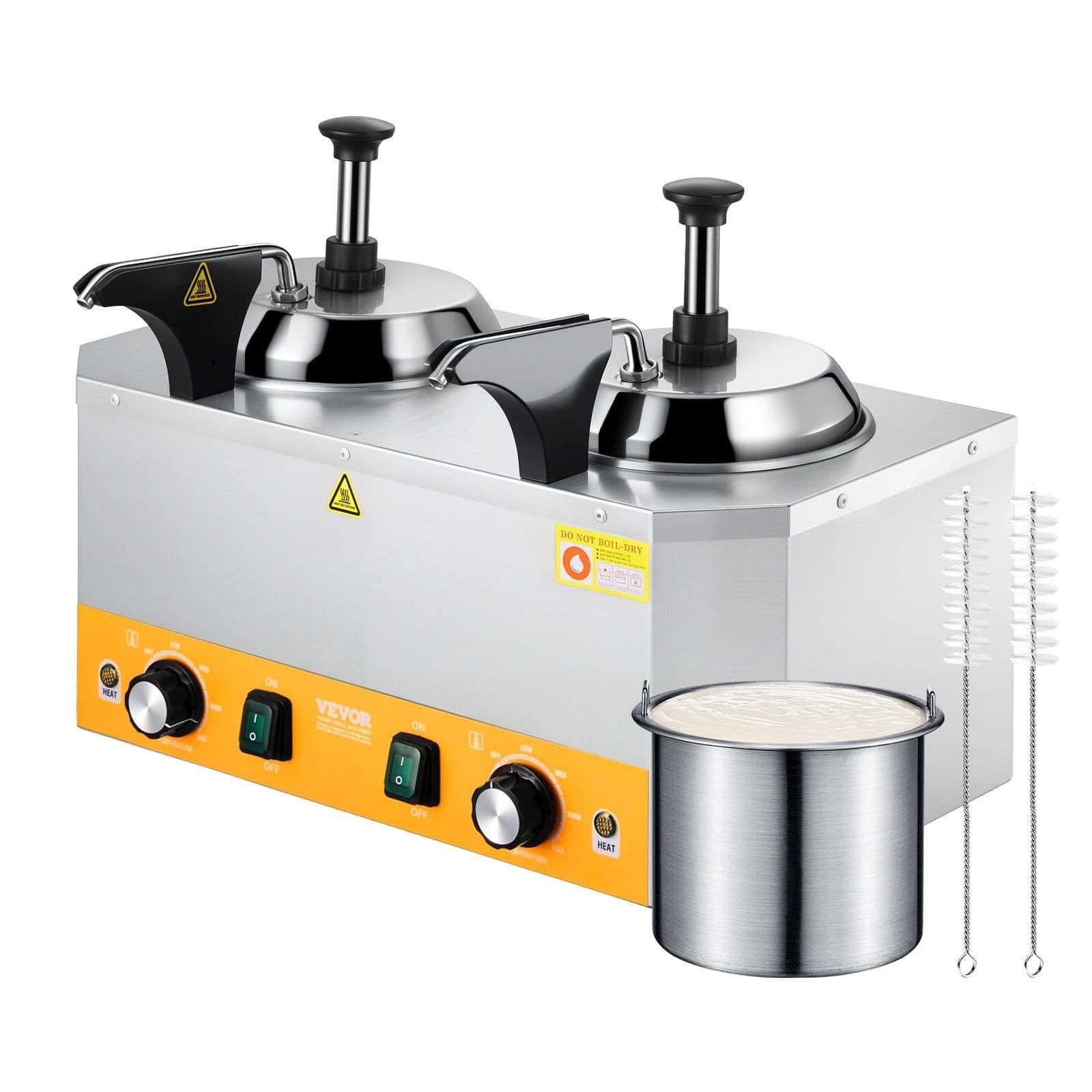 image-VEVOR Electric Cheese Dispenser with Pumps, 2.4x2 L Commercial Hot Fudge Warmer, Stainless Steel Heated Double Pumps Dispenser, 86-230℉ Temp Adjustable Nacho Cheese Warmer for Fudge Cheese Caramel