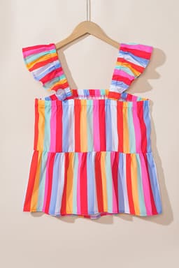 image-Red Stripe Ruffled Straps Babydoll Tank Top - Cute Babydoll Design with Stripes