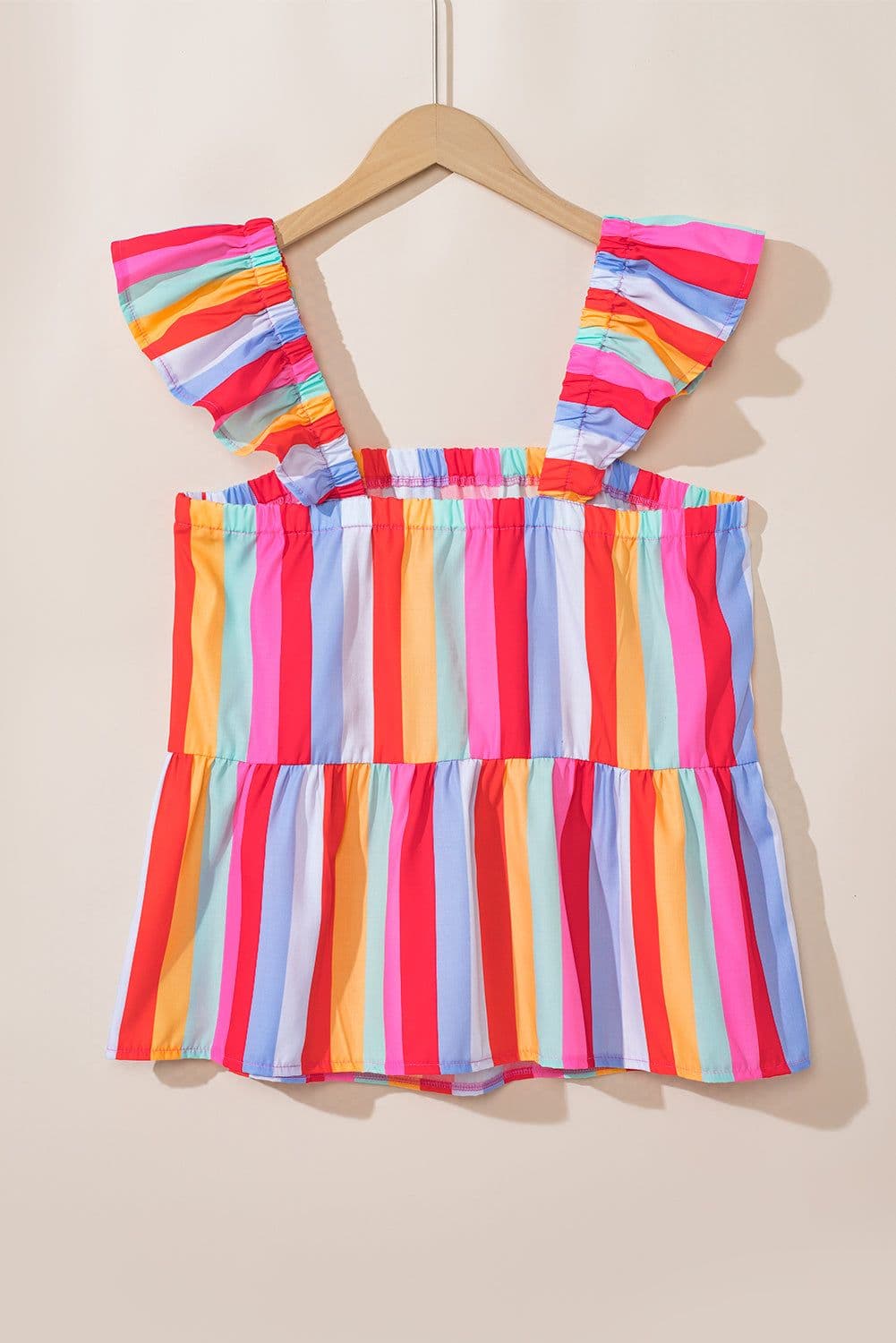 image-Red Stripe Ruffled Straps Babydoll Tank Top - Cute Babydoll Design with Stripes