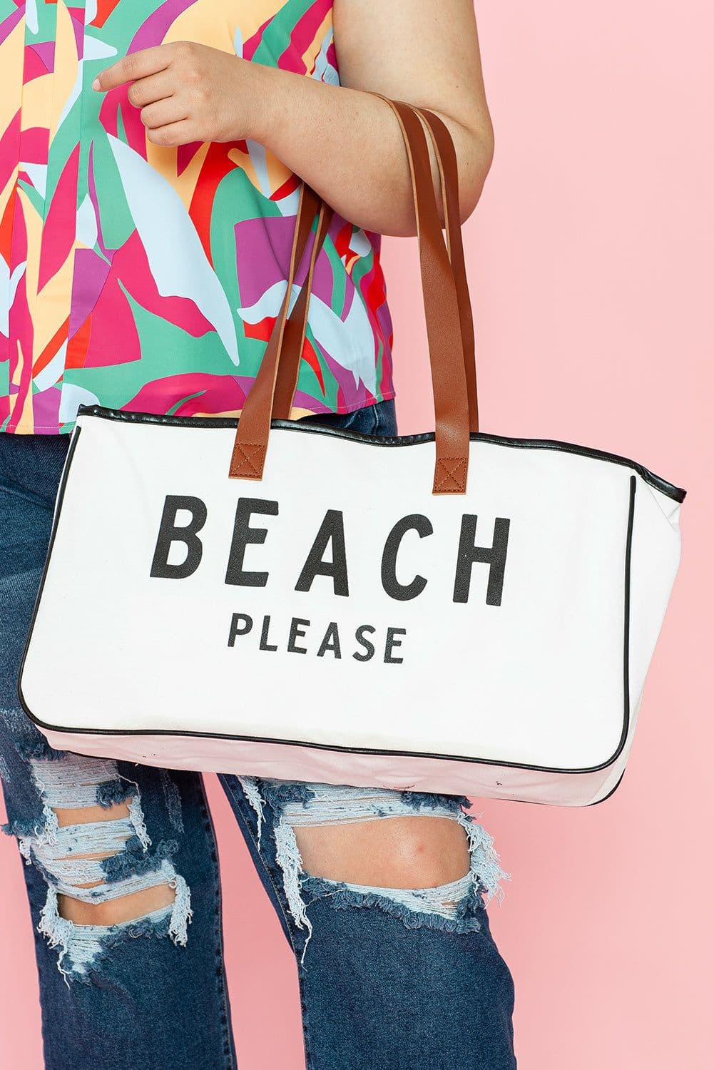 image-Beach Please Canvas Tote Bag - White Large 50cm