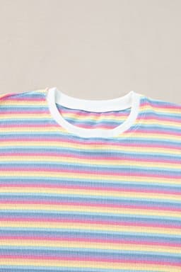 image-Pink Stripe Rainbow Tee Wide Leg Pants Set