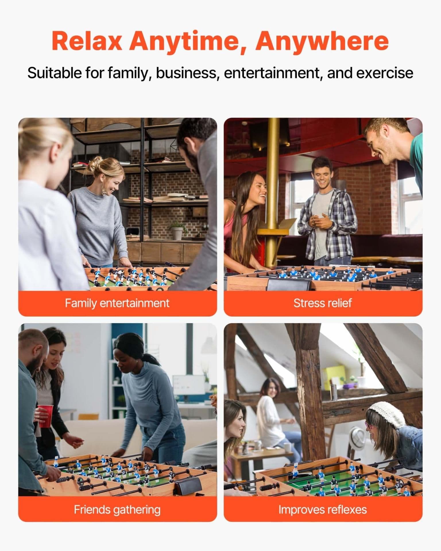image-VEVOR Folding Foosball Table, 42 inch Standard Size Table, Indoor Full Size Foosball Tables for Home, Family, and Game Room, Durable Soccer Set, Includes 2 Balls