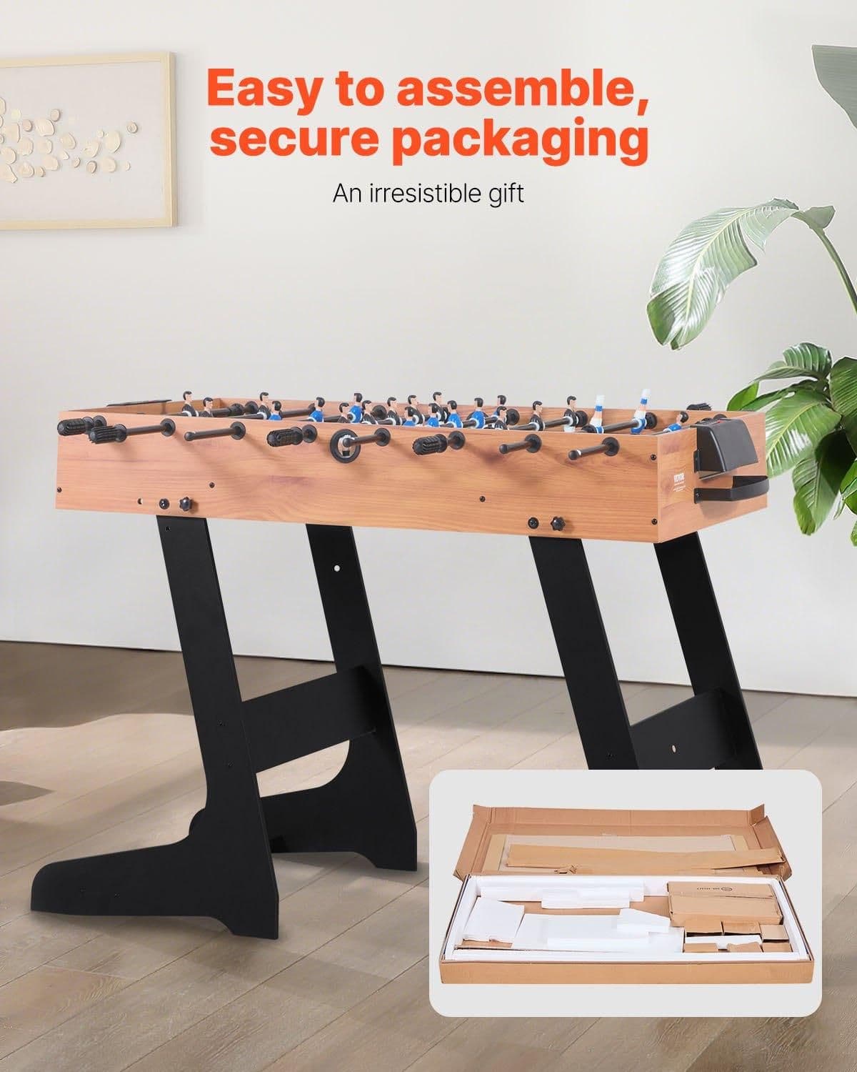 image-VEVOR Folding Foosball Table, 42 inch Standard Size Table, Indoor Full Size Foosball Tables for Home, Family, and Game Room, Durable Soccer Set, Includes 2 Balls