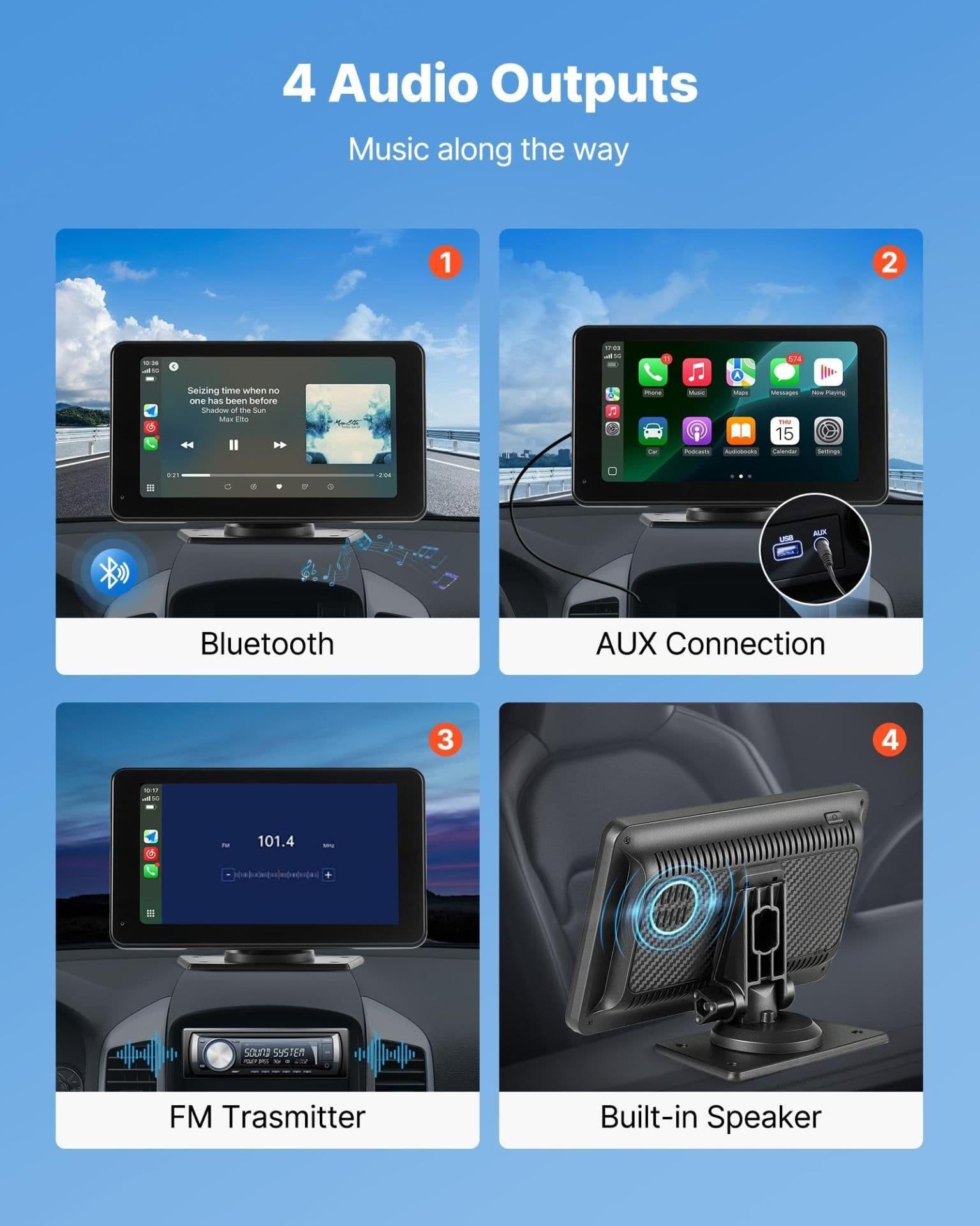 image-VEVOR Wireless Car Stereo, 7-Inch HD Portable Radio Touch Screen Compatible with Apple CarPlay & Android Auto, CarPlay Screen with Backup Camera, Voice Control, Mirror Link, Bluetooth, GPS Navigation