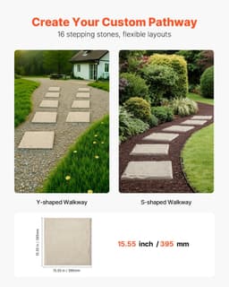 image-VEVOR Garden Stepping Stones, 16Pcs 15.5 x 15.5 in, Decorative Stepping Stones with Stakes, Weather-Resistant Plastic Pathway Pavers, Smooth Surface, Outdoor Walkway for Lawn Patio Landscape, Beige
