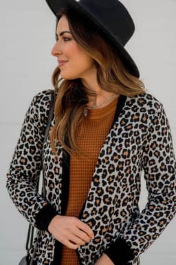 image-Leopard Patched Pocket Open Front Cardigan - Black