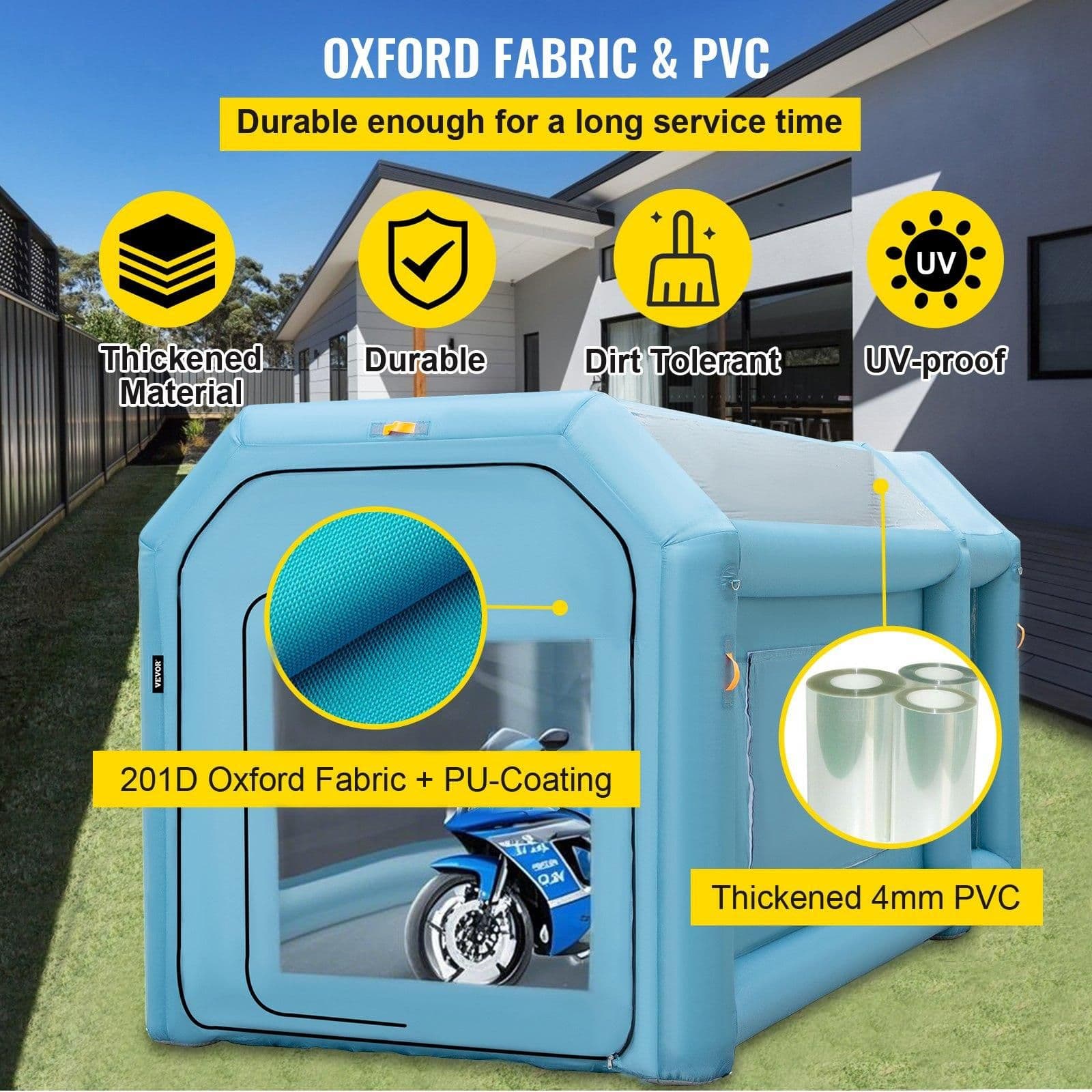 image-VEVOR Portable Inflatable Paint Booth, 13 x 8 x 8ft Inflatable Spray Booth, Car Paint Tent with Air Filter System & 2 Blowers, Upgraded Blow Up Spray Booth Tent, Auto Paint Workstation Motorcycle Gara