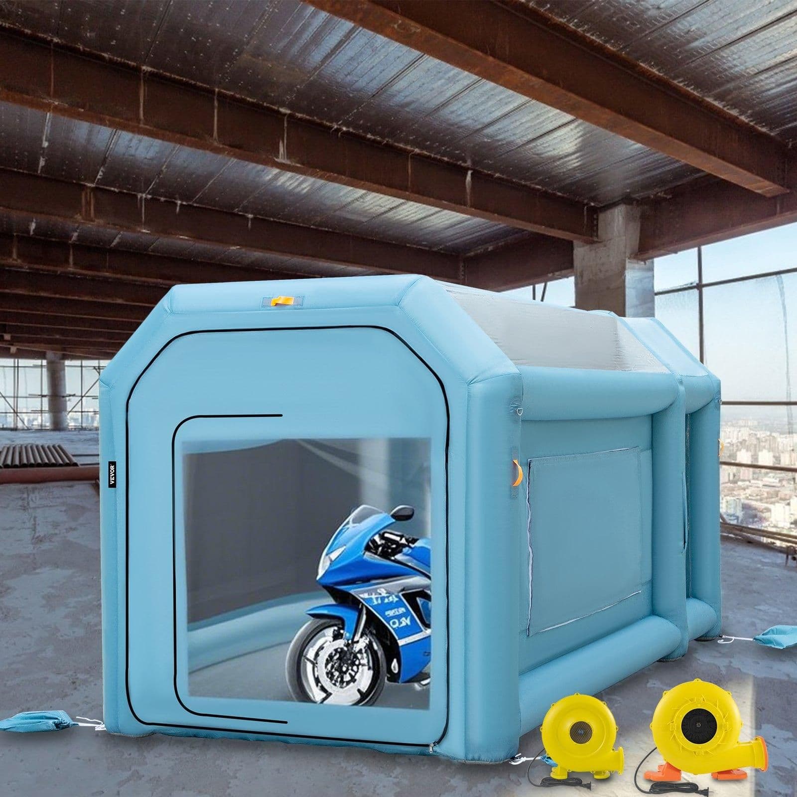 image-VEVOR Portable Inflatable Paint Booth, 13 x 8 x 8ft Inflatable Spray Booth, Car Paint Tent with Air Filter System & 2 Blowers, Upgraded Blow Up Spray Booth Tent, Auto Paint Workstation Motorcycle Gara