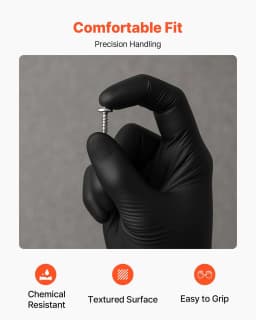 image-VEVOR Disposable Gloves, 4.5 Mil Black Nitrile Gloves with Textured Fingertips, Latex & Powder-Free, Food-Grade, Puncture Resistance, Ideal for Medical Exams, Cooking and Cleaning, 100 Count, Large