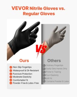 image-VEVOR Disposable Gloves, 4.5 Mil Black Nitrile Gloves with Textured Fingertips, Latex & Powder-Free, Food-Grade, Puncture Resistance, Ideal for Medical Exams, Cooking and Cleaning, 100 Count, Large