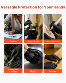 image-VEVOR Disposable Gloves, 4.5 Mil Black Nitrile Gloves with Textured Fingertips, Latex & Powder-Free, Food-Grade, Puncture Resistance, Ideal for Medical Exams, Cooking and Cleaning, 100 Count, Large