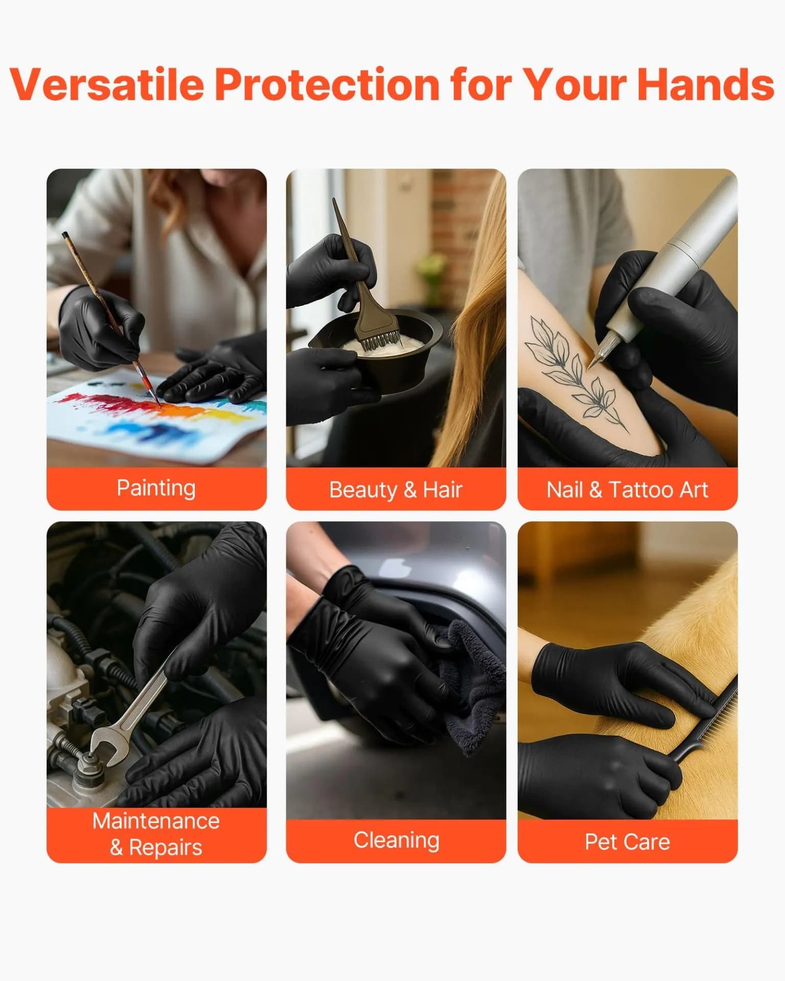 image-VEVOR Disposable Gloves, 4.5 Mil Black Nitrile Gloves with Textured Fingertips, Latex & Powder-Free, Food-Grade, Puncture Resistance, Ideal for Medical Exams, Cooking and Cleaning, 100 Count, Large