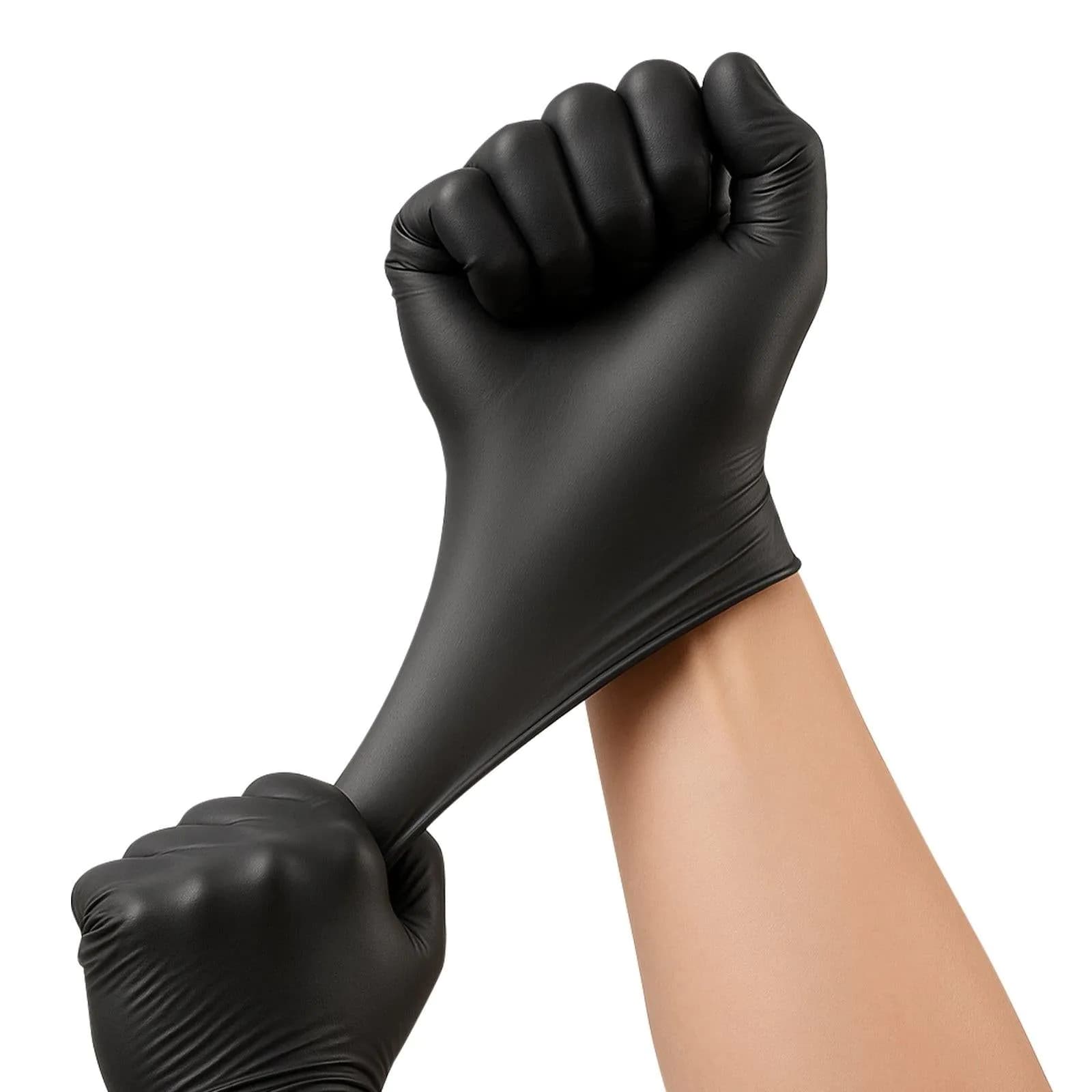 image-VEVOR Disposable Gloves, 4.5 Mil Black Nitrile Gloves with Textured Fingertips, Latex & Powder-Free, Food-Grade, Puncture Resistance, Ideal for Medical Exams, Cooking and Cleaning, 100 Count, Large