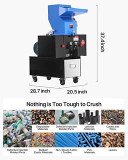 image-VEVOR Plastic Shredder Crusher, 3HP/2.2KW Plastic Bottle Grinder Granulator, 100-150kg/h Capacity Pulverizer Recycling Machine with Wheels, SDK-11 Blade & 6mm Mesh for PVC ABS PTFE (220V 60Hz 3-Phase)