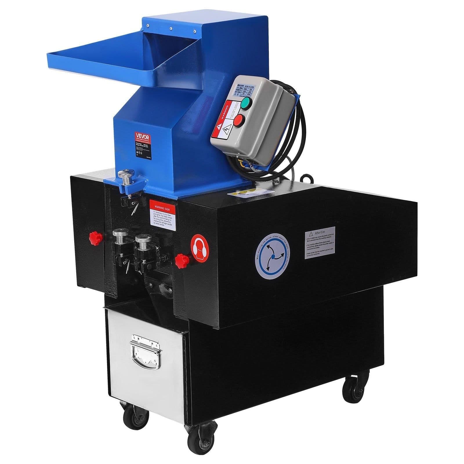image-VEVOR Plastic Shredder Crusher, 3HP/2.2KW Plastic Bottle Grinder Granulator, 100-150kg/h Capacity Pulverizer Recycling Machine with Wheels, SDK-11 Blade & 6mm Mesh for PVC ABS PTFE (220V 60Hz 3-Phase)