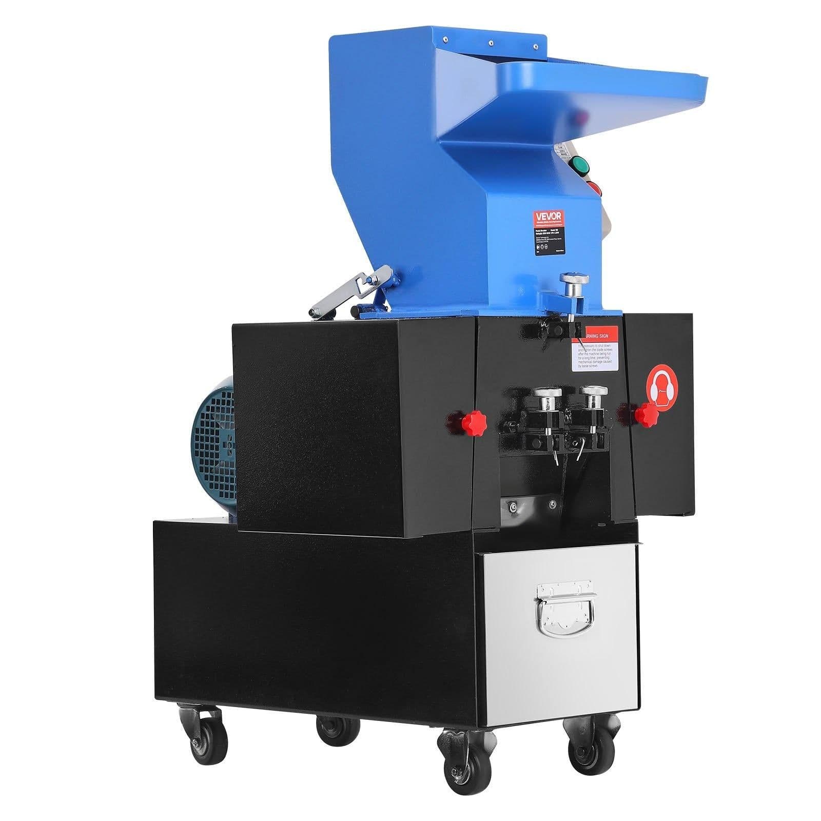 image-VEVOR Plastic Shredder Crusher, 3HP/2.2KW Plastic Bottle Grinder Granulator, 100-150kg/h Capacity Pulverizer Recycling Machine with Wheels, SDK-11 Blade & 6mm Mesh for PVC ABS PTFE (220V 60Hz 3-Phase)