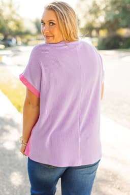image-Rose Red Leopard Colorblock Patchwork Corded Knit Plus T-Shirt
