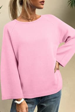 image-Pink Dolman Sweater - Loose Knit Bracelet Sleeve