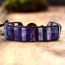 image-Hiphop Bracelets Femme Tube Lapis Lazuli Quartz Leather Wrap Bracelet Beaded Couples Bracelet Bestfriend Gifts Dropship