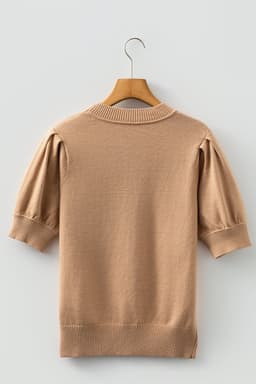 image-Light French Beige Knit Sweater - Short Puff Sleeve