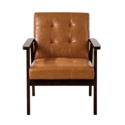 image-VEVOR Accent Chair, Mid Century Modern Armchair with Solid Wood Frame and Non-Slip Legs, Upholstered Leisure Chair with PU Leather and Soft Cushion, for Living Room, Bedroom, Office